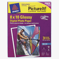 Avery 53260 8inx10in 12-Sheet Glossy Digital Photo Paper with Microsoft Picture-It Express Software