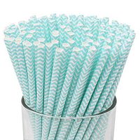 Just Artifacts 100pcs Premium Biodegradable Chevron Striped Paper Straws (Chevron, Light Blue)