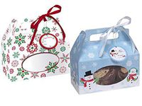 Christmas Cookie Boxes - Set of 8 Christmas Treat Boxes with Clear Window, Gift Tag and Ribbon