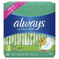 Always Ultra Thin Super Pads, with Wings, 58 Count