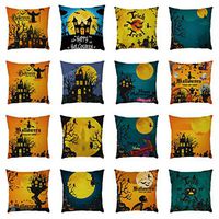 Bosji (17.72" x 17.72") Throw Pillowcase,Halloween Decoration Bat Witch Pumpkin Pillow Covers Holiday Home Decor Linen Printed Zipper Sofa Pillow Case