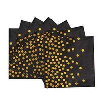 Black with Gold Dot Cocktail Napkins, 50 Disposable Paper Beverage Luncheon Napkins for Birthday Party, Graduation, Cheers, Baby/Bridal Shower, Wedding and Holiday Celebrations,Folded 6.5 x 6.5 Inches