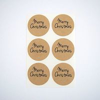 Merry Christmas Round Stickers, Rustic Kraft Brown Seals and Labels, by Once Upon Supplies, 1.5 Inches, 60 Stickers