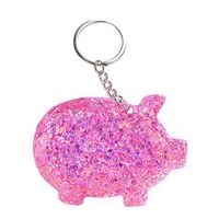 Sunhusing 1PC Colorful Star Sequin Keychain Reflective Shiny Cartoon Piggy Cat Heart Pendant Gift Keychain(1 Hot Pink)
