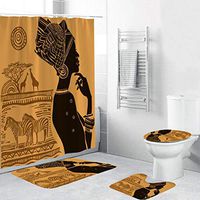 Naiflowers 4 Piece Shower Curtain Sets Bathroom Tub, Toilet Lid Cover, Shower Curtain & Toilet Mat & Lid Cover & Non-Slip Rugs, Washable Bath Curtain Carpet for Entry Living Room