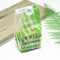 Green Leaf Pattern Clear Cellophane Bags with Stickers Food Packing Bags Small Biscuit Bags Candy Bag OPP Bag Package Supplies - 50pcs