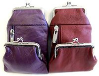 Two Color Pair Women's Genuine Leather Cigarette Case+ Coin Match Lighter Holder Pocket - 1PURPLE +1BURGUNDY