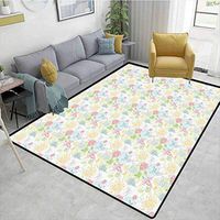 Doodle Solid Area Rug Underpadding, Artistic Nature Depiction with Wildflowers Leaves and Birds Vintage Flora Fauna, Easy Maintenance Area Rug Living Room Bedroom Carpet(2.5'x 7')