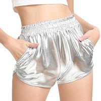 Meikosks Women's Shiny Metallic Pants High Waist Shorts with Pockets Yoga Sport Leggings