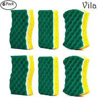 Vila Dish Scrub Sponge, Tough on Grease, Gentle on Delicate Surfaces, Use for Kitchen, Bathroom & More, 6 Pcs per Pack
