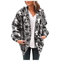 Theoylos Womens Winter Print Fleece Coats Ladies Zip Up Hooded Outwear Warm Casual Sweat Suits Open Front Cardigans Gray
