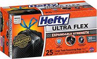Hefty Ultra Flex Expendables Strength Large Drawstring Trash Bags, 30 Gallon, Black 25 ea (Pack of 4)