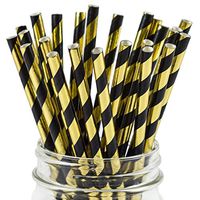 Paper Straws Black & Gold Striped Pattern - Eco Friendly Wedding Straws - Dozens of Designs & Perfect For Any Party! Frozen Dessert Supplies - 100 Count