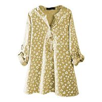 general3 Women Henley Shirt Fashion Heart Print 3/4 Sleeve V-Neck T-Shirt Casual Buttons Loose Tunic Blouse Tops (Yellow, Medium)