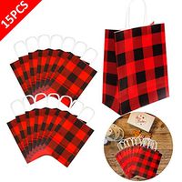 Iceyyyy 15Pieces Red and Black Buffalo Plaid Kraft Bags Paper Gift Bag with Handle for Christmas, Party, Wedding