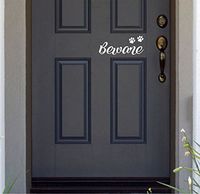 JS Artworks Beware Paw Prints Dog pet Home Front Door Vinyl Decal Sticker (White)