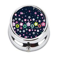 Luxcase Small simple floral Custom Round Silver Pill Box Pocket Medical Tablet Holder Decoration Box Wallet