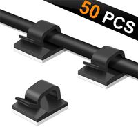 50pcs Cable Clips, Adhesive Cable Organizer Cord Holder, Durable Strong Cable Wire Management for Car, Office and Home (Black)