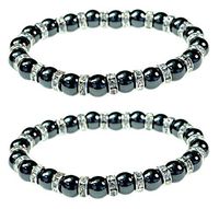 Women's Magnetic Hematite Bracelets with Shiny Rhinestones by PURPLE WHALE| Heals Arthritis and General Pain, Gemstones for Healthy Blood Circulation – Set of 2