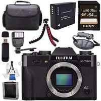 Fujifilm X-T20 Mirrorless Digital Camera (Black) 16542490 + NP-W126 Lithium Ion Battery + Sony 64GB SDXC Card + Carrying Case + Flexible Tripod + Flash + Memory Card Wallet Bundle