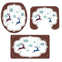 Flannel Christmas Pgojuni Fancy Scenery Bathroom Non-Slip Pedestal Rug + Lid Toilet Cover + Bath Mat Set 3PCS (H)