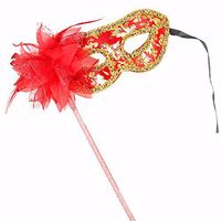 Face mask Shield Veil Guard Screen Domino False Front Halloween Hand-held mask Makeup Dance Stage Performance Side Flower mask Half face Female Cloth red