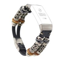 TeaBoy Compatible with Fitbit Charge 3, Leather Native Aborigines Style Stainless Steel Wristbands Replacement Straps Accessories Bands Compatible with Fitbit Charge 3 Fitness Tracker