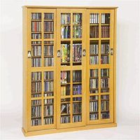 Pemberly Row 61" Triple CD DVD Wall Media Cabinet in Oak