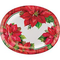 Creative Converting 332051 Poinsettia Oval Plates, Red