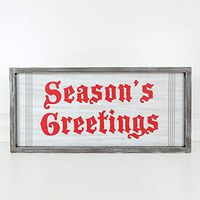 25" X 12" X 1.5" Wood Framed Sign (Season's Greetings) White/Gray/Red – 75146