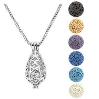 JOVIVI Aromatherapy Essential Oil Diffuser Necklace Tiny Silver Plated Locket Pendant with 6 Dyed Lava Stone Beads