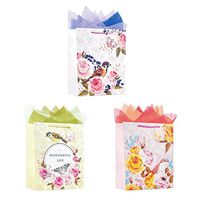 Gift Paper Bag With Rope Handle Design For Party, Valentine's Day, Birthday, Medium, 10'' L x 12.5'' W x 5'' L, Mixed Color, Set Of 12 (Flower and Bird)…