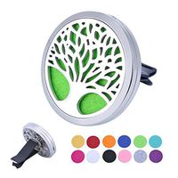 HOUSWEETY Car Air Freshener Aromatherapy Essential Oil Diffuser - Tree of Life Stainless Steel Locket,12 Refill Pads (Dull Silver, 38mm)
