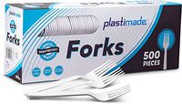 [500 Forks] Plastimade White Disposable Heavyweight Plastic Forks, Ideal For Wedding, Catering, Parties, Buffets, Events, Or Everyday Use, 1 Pack