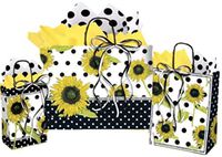 Gift Bags, Assorted Sizes, Bundled with Coordinating Tissue Paper and Raffia Ribbon (Sunflower Polka Dot)