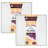 Squarete Hexagons Crystal Clear Hard Plastic Elegant Disposable 10.75'' inch Square Dinner Plates 10 Plates Per Package Pack Of 2