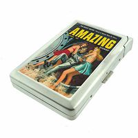 Cigarette Case with Built in Lighter Vintage Alien Abduction S13 Smoking King Size Cigarettes Silver Metal Wallet 4" X 2.75" RFID Protection Space Invaders