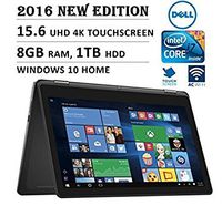2017 Dell Inspiron 2-in-1 15.6" 4K Ultra HD Touchscreen Flagship Laptop PC, Intel Core i7-6500U Processor 2.5GHz, 8GB RAM, 1TB HDD, Backlit Keyboard, WIFI, Bluetooth, NO DVD, Windows 10, Black