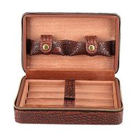 Cigar Case, Portable 4 Finger Brown Leather Cigar Case Cedar Wood Lined Cigar Humidor Cigar Storage Box