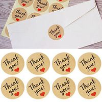 CosCosX 10 Sheets 1.38" Heart Shape Kraft Paper Round Thank You Adhesive Label Badge Sticker,Love Shape Decorative Baking Sealing Label Topper Stationery Invitations Envelope Letter