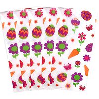 Easter Holiday Treat Bags - Cello Cellophane Bags with Ties - Easter Egg and Flowers with Carrot Print for Classroom Party Favor Candy or Prizes - 20 Piece Set