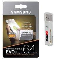 Samsung 64GB MicroSD XC Class 10 Grade 3 UHS-3 Mobile Memory Card up to 100MB/s Read speed (MB-MP64GA) with MicroSD to SD Adapter, USB 2.0 MemoryMarket Dual Slot MicroSD SD Memory Card Reader