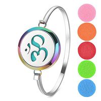 Garden Charms Rainbow Aromatherapy Essential Oils Diffuser Bracelet Locket Bangle with 5 Pieces Felt Pads (Yoga)