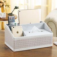 T-ZJHC Multi-Function Tissue Box Desktop Living Room Coffee Table Storage Box Remote Control, White Woven Pattern