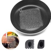 Hushtong Cast Iron Cleaner Chainmail Scrubber with Pan Scrapers Large cast Iron Scraper for Skillets Grill Pans