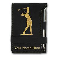 Mini Notepad, Golfer Woman, Personalized Engraving Included (Black)