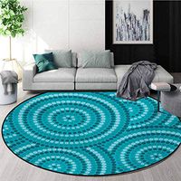 RUGSMAT Teal Modern Machine Washable Round Bath Mat,Abstract Aboriginal Tradition Dot Painting Australian Indigenous Folk Artwork Circle Shapes Non-Slip Soft Floor Mat Home Decor,Round-47 Inch