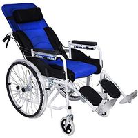 Wheelchair Comfortable and Breathable Multi-function Folding Full Lying Removable Portable Travel Chair Elderly Disabled With Potty (Color : Blue)