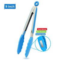 Kitchen Tongs - Stainless Steel Cooking Tongs with Silicone Tip, Heavy Duty, Non-Slip Food Tongs for Cooking, Barbecue, Salad, Grilling ＆ Griping (9 inch)