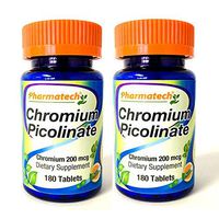Pharmatech ®, Chromium Picolinate 200 mcg, Dietary Supplement, Gluten Free, Non GMO, Lactose Free, Suitable for Vegetarians, Mineral for Woman and Men, 180 Tablets per Bottle, Set of 2